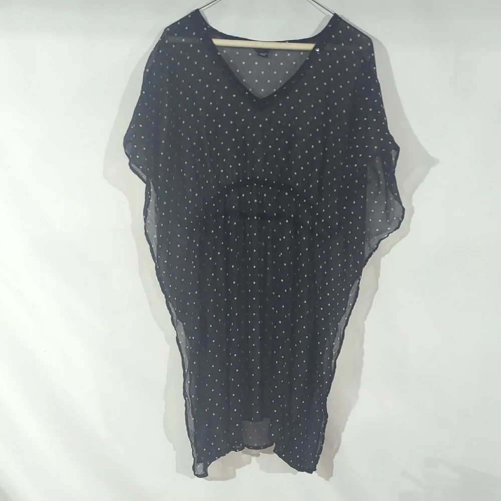 LAST CHANCE Jessica Black Sheer Dress with White Dots - Picture 1 of 5